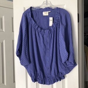 Maeve By Anthropologie Womens Blue ‎ Short Sleeve Off Shoulder Blouse Large NWT
